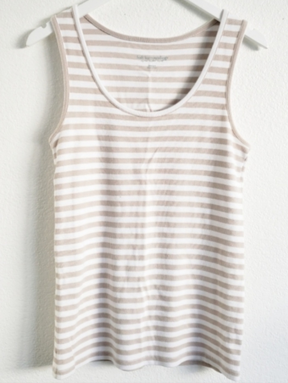 Soft Surroundings Taupe & White Striped Scoop Tank Top Size Large